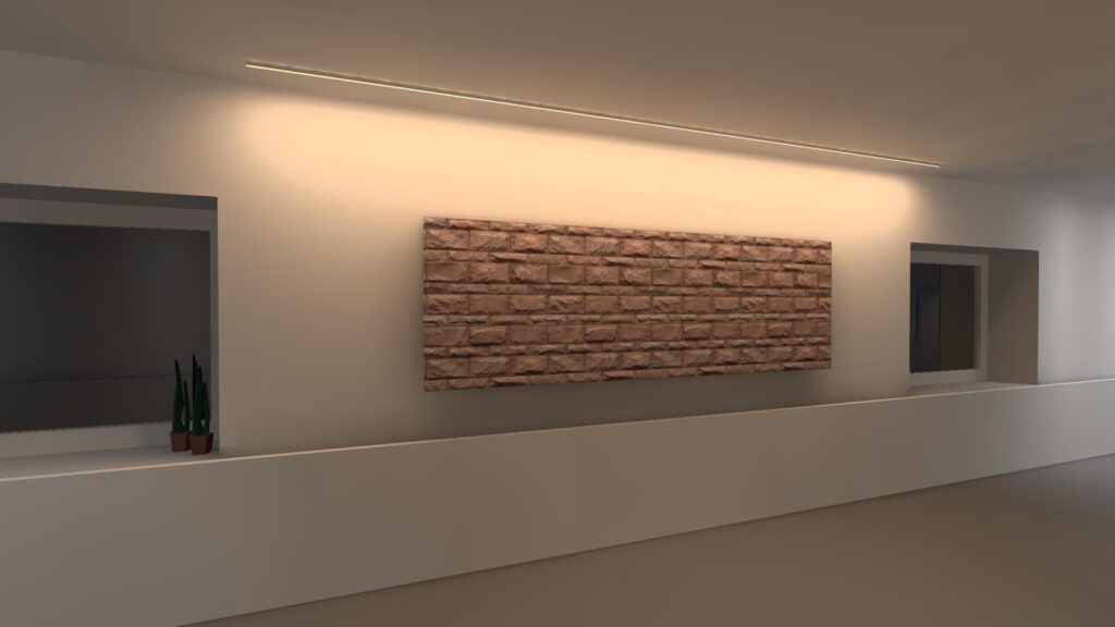 Iluminação de parede. Ledline com pouca distância da parede.